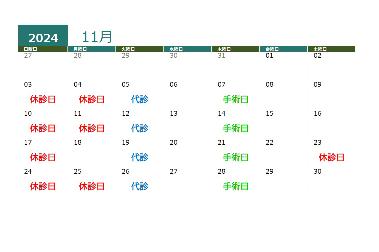 2024年11月の診療時間